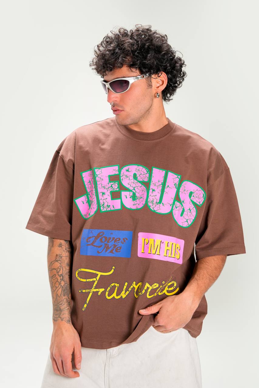 تیشرت باکسی طرح jesus نخ پنبه وارداتی برند yep
